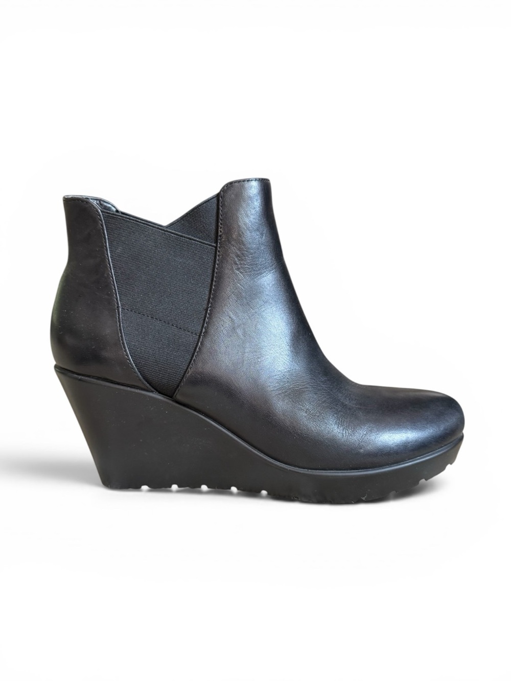 Nine West Karleyo Black Leather Chelsea Wedge Ankle Booties Size 9